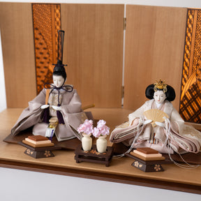 雛人形 煌彩平飾り ナチュラル ライトグレー刺繍 平安道翠