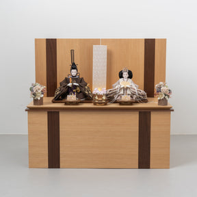 雛人形 凪彩収納飾り ナチュラル 平安道翠 ブラウン鶴花刺繍