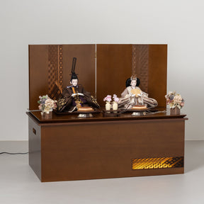 雛人形 煌彩収納飾り ブラウン 平安道翠 ブラウン鶴花刺繍