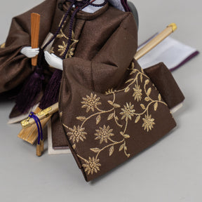 雛人形 煌彩収納飾り ブラウン 平安道翠 ブラウン鶴花刺繍