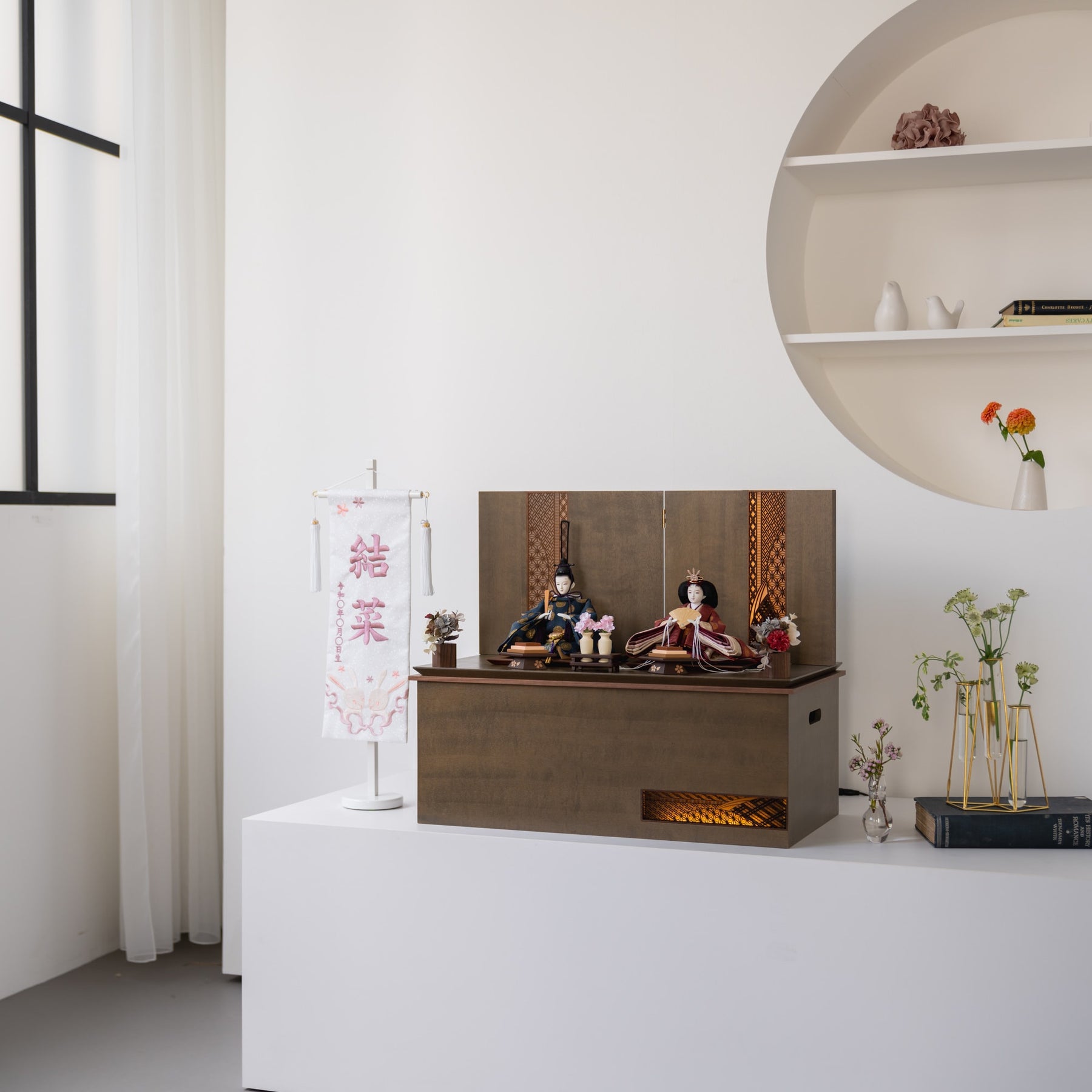 雛人形 煌彩収納飾り グレー 平安道翠 正絹有職文様