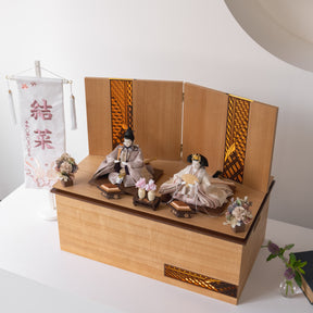 雛人形 煌彩収納飾り ナチュラル ライトグレー刺繍 平安道翠