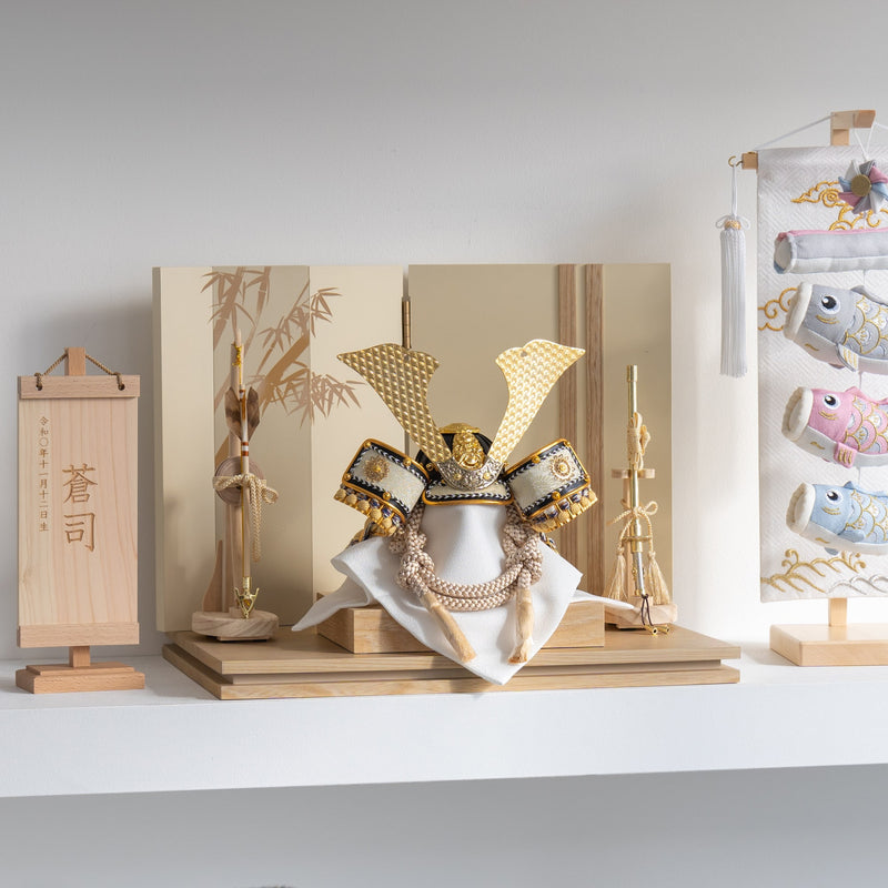 五月人形 玄志 兜飾り ベージュ 7号ベージュ松葉中鍬