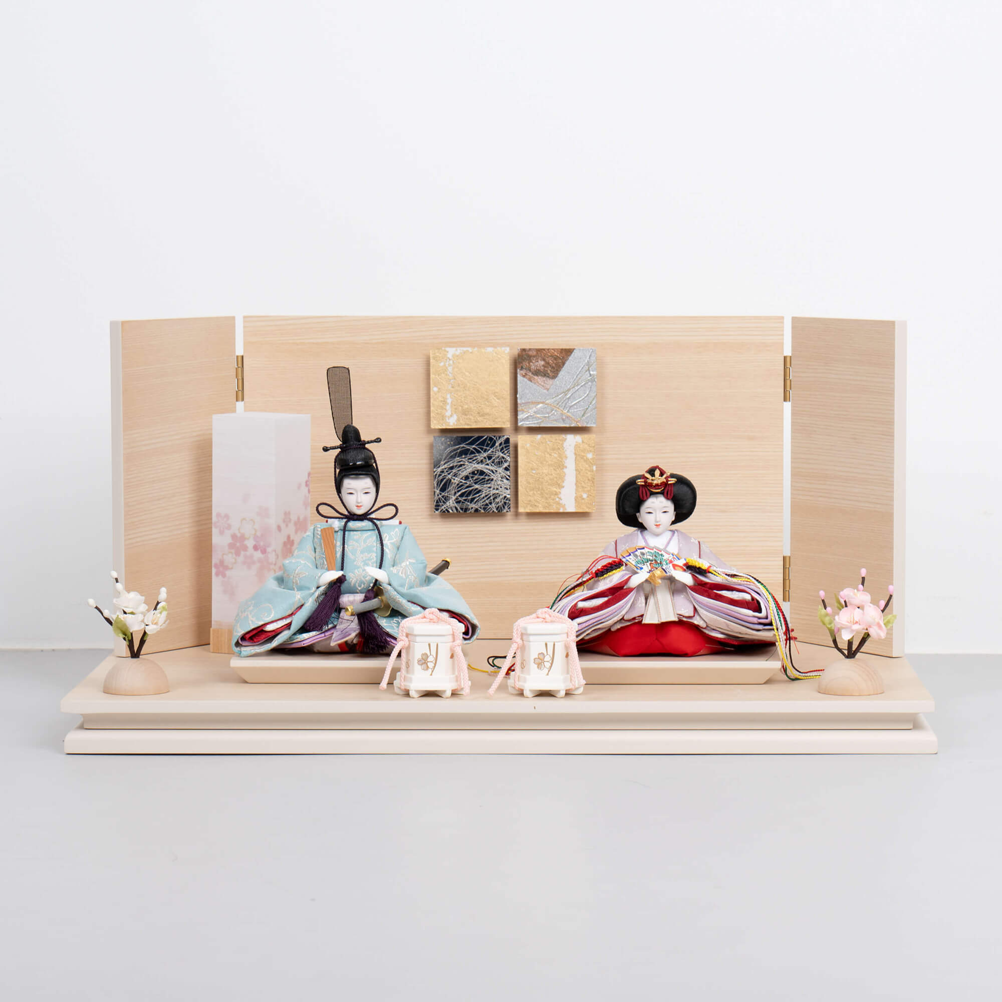 雛人形 胡白平飾り 白 吉藤作 花唐草浅葱紫