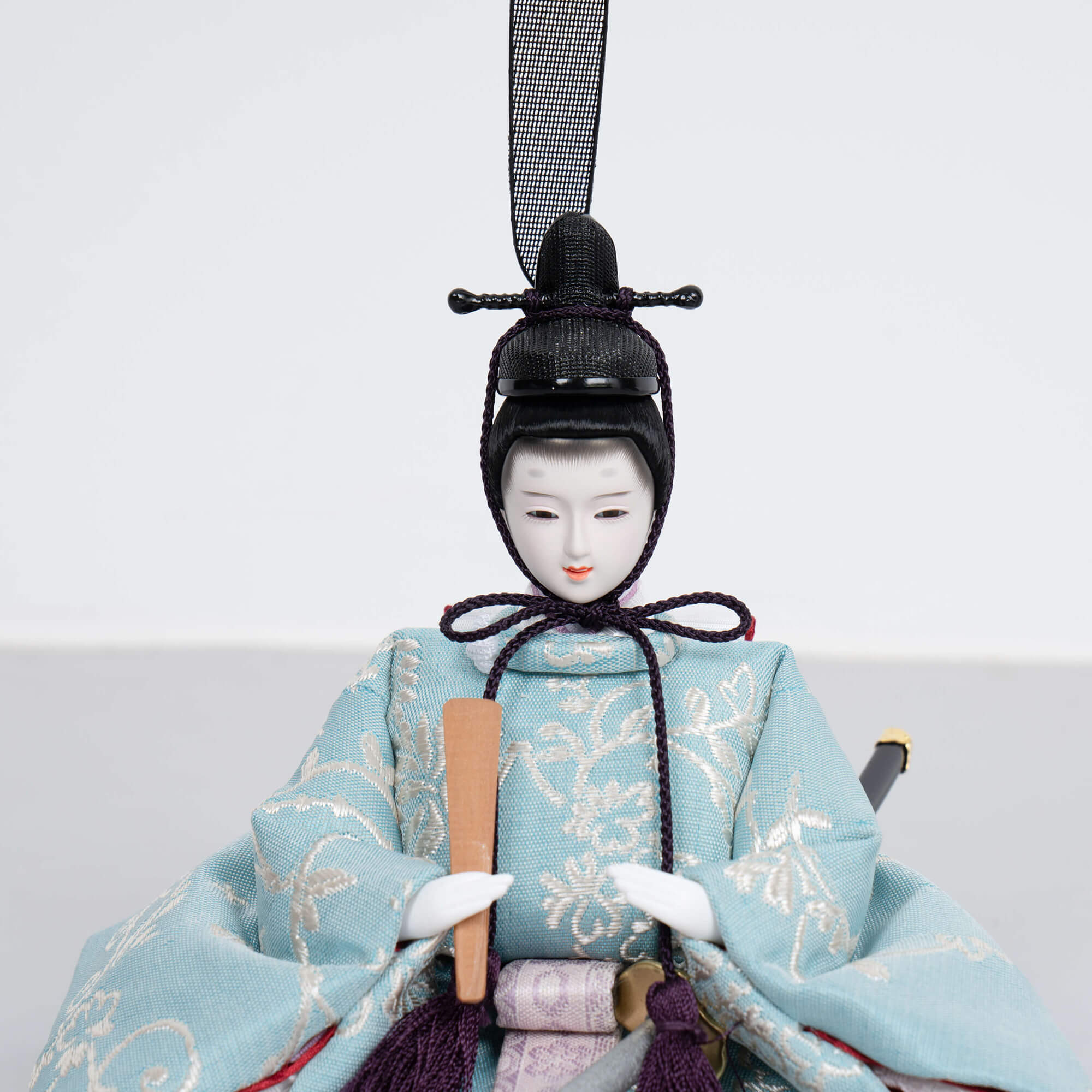 雛人形 胡白平飾り 白 吉藤作 花唐草浅葱紫