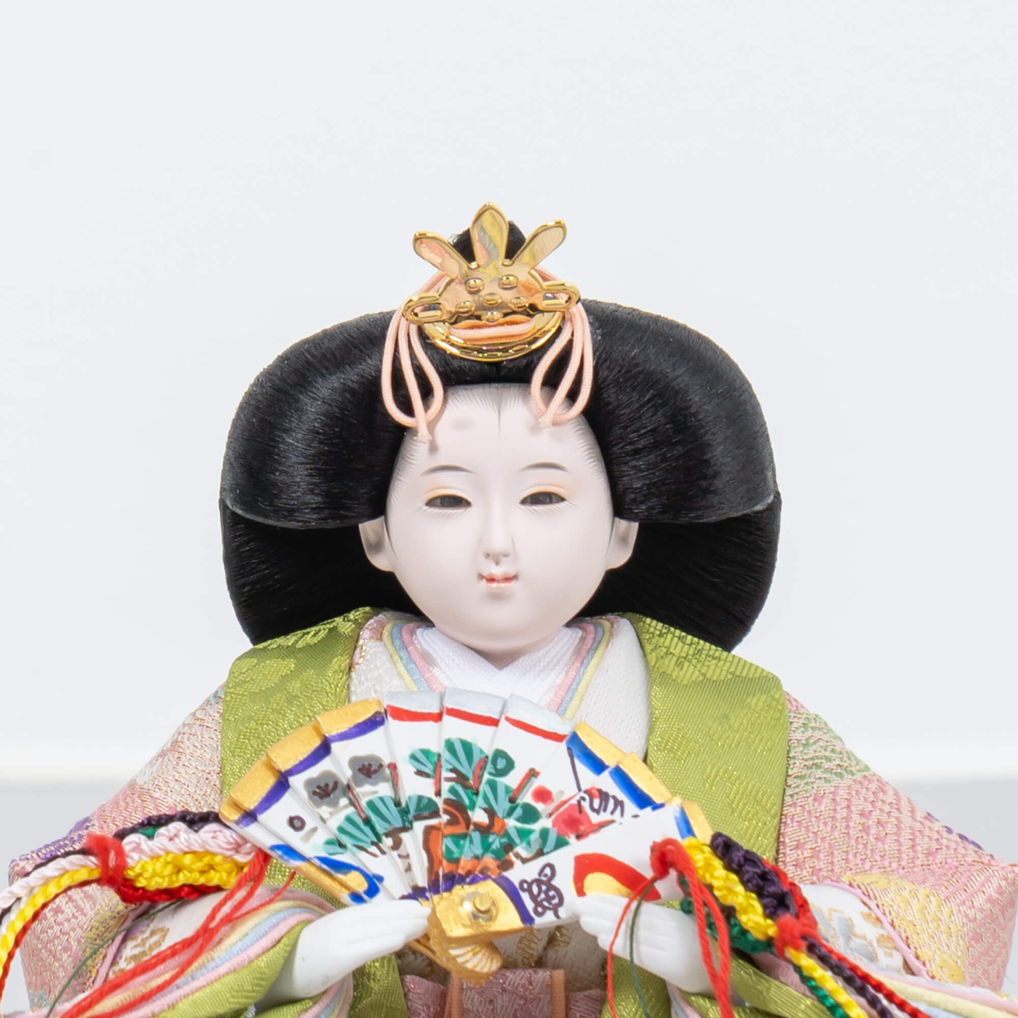 雛人形 胡白平飾り 白木 吉藤作 正絹薄萌黄